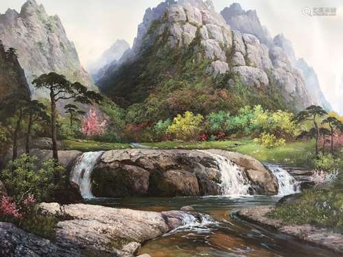 A KOREAN OIL PAINTING OF LANDSCAPE