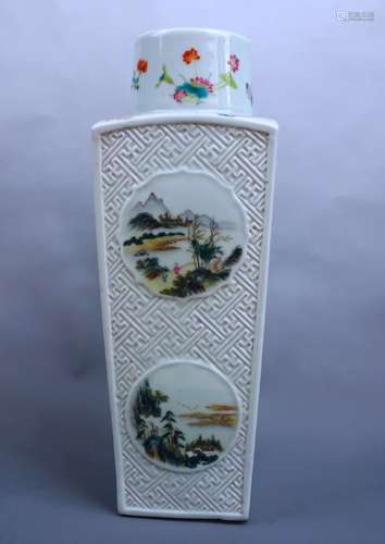 A FAMILLE ROSE SQUARE VASE, QIANLONG MARK