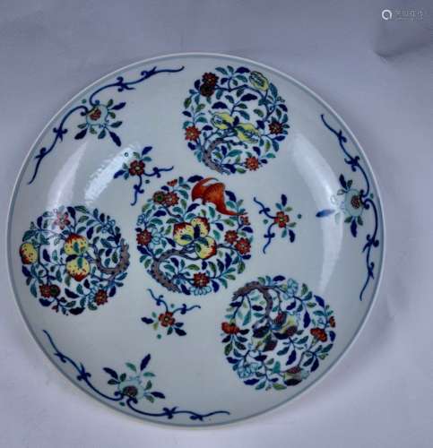 A FAMILLE ROSE PLATE,JIAQING MARK