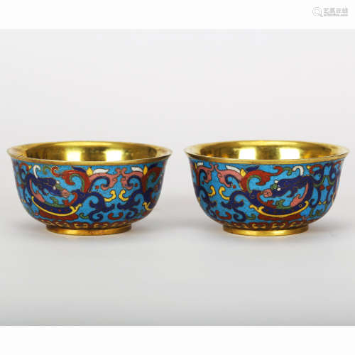 CHINESE PAIR OF CLOISONNE CHILONG BOWL