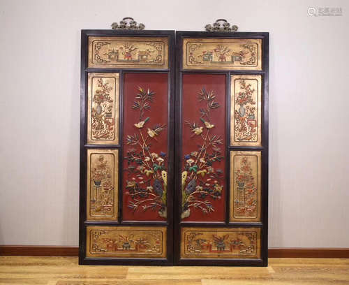 PAIR OF ZITAN WOOD HANGING SCREENS