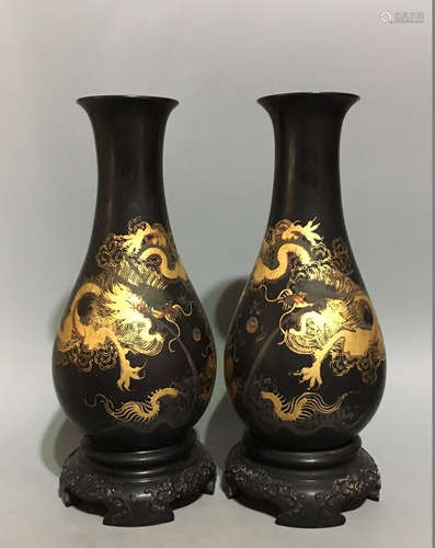 PAIR OF LACQUER PAINTED VASES