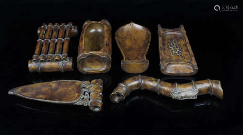 SET OF SONGHUA STONE CARVED STUDY TREASURES