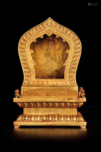 A GILT BRONZE MOLDED BUDDHIST CONTAINER