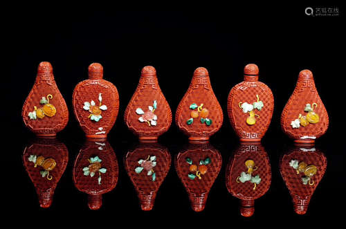 SET OF SIX TIHONG LACQUER SNUFF BOTTLES