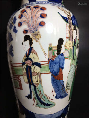 China, Blue And White And Famille Rose Goddess Of Mercy Bottle