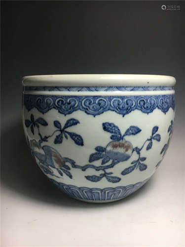 Chinese, Blue and White Glazed Red Jar