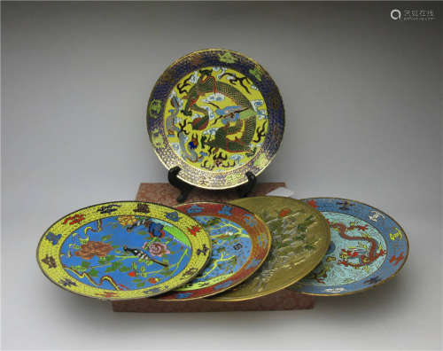 China,Cloisonné Enamel Plate Set a set of five