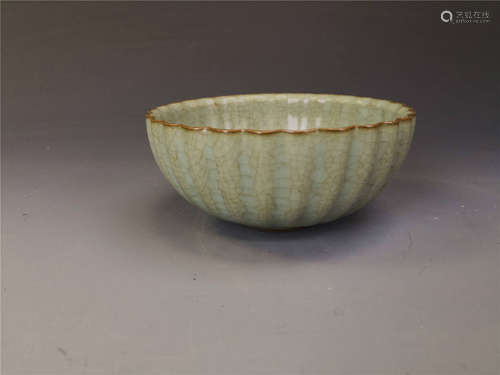 China, Guan Ware, Celadon-glazed Bowl With Carved Lotus Petals