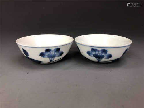 China, A Pair Of Blue And White Contrasting Color  