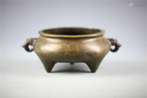 China, Bronze Gilt-splashed Tripod Censer