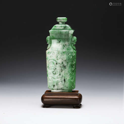 CHINESE SPINACH JADE COVER VASE