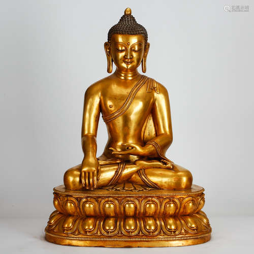 CHINESE GILT BRONZE SEATED SHAKYAMUNI