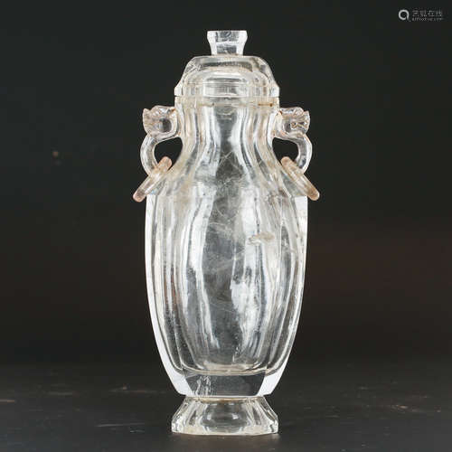 CHINESE CRYSTAL CARVED COVER VASE