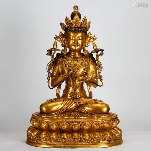 CHINESE GILT BRONZE SEATED GUANYIN