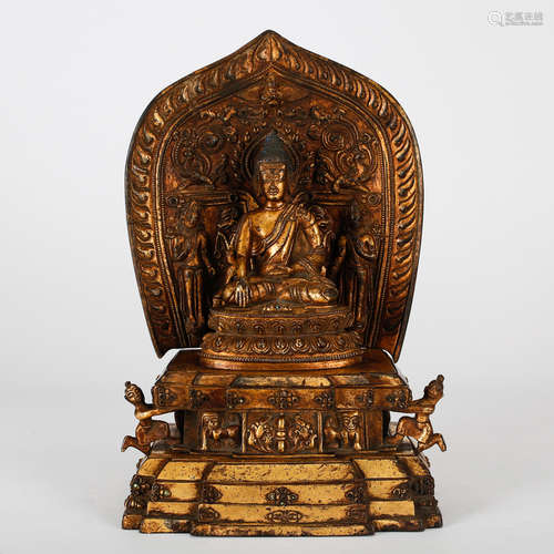 CHINESE GILT BRONZE FIGURE OF SHAKYAMUNI