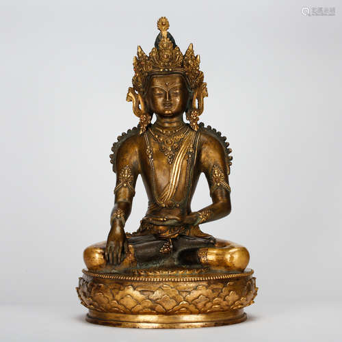 CHINESE GILT BRONZE SEATED GUANYIN