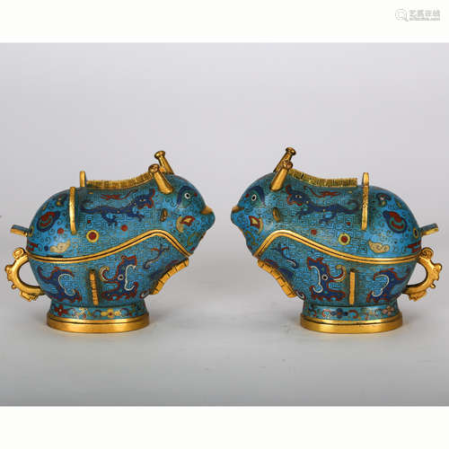 CHINESE PAIR OF CLOISONNE WINE VESSELS