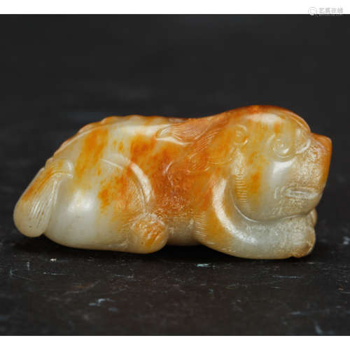 CHINESE CELADON JADE CARVED FOOLION
