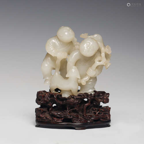 CHINESE WHITE JADE FIGURE OF BOYS