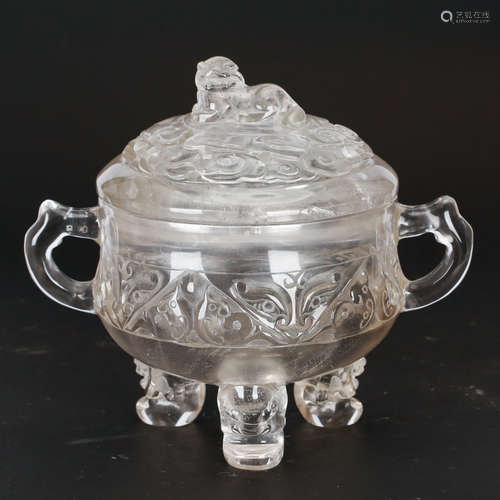 CHINESE CRYSTAL CARVED COVER CENSER