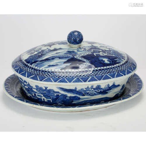 CHINESE BLUE AND WHITE SOUP BOWL