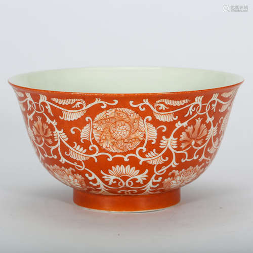 CHINESE RED GLAZED PORCELAIN BOWL