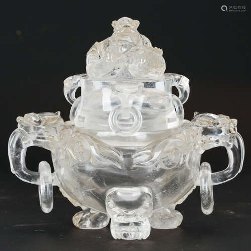 CHINESE CRYSTAL CARVED COVER CENSER