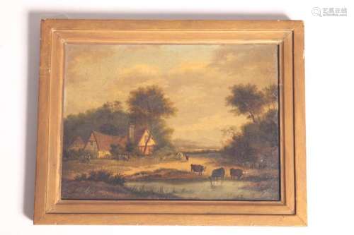 19th C. Beaucolic Landscape, oil on board