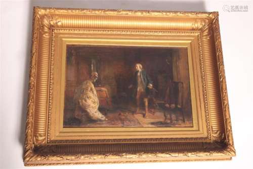 19th C. French Interior Scene with Figures