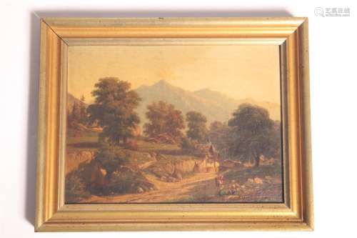 19th C. Beaucolic Landscape,oil on board