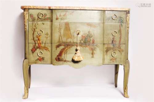 Antique Chinoiserie French Marble Top Commode