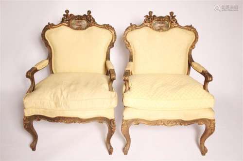 Pair Italian 19th C. Carved Cherubic Chairs