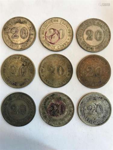 (9) Early 1900's Kwang Tung Province 20 Cents