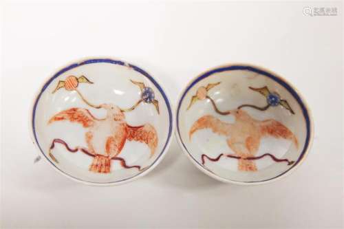 Pair of Chinese Export Patriotic Porcelain Cups