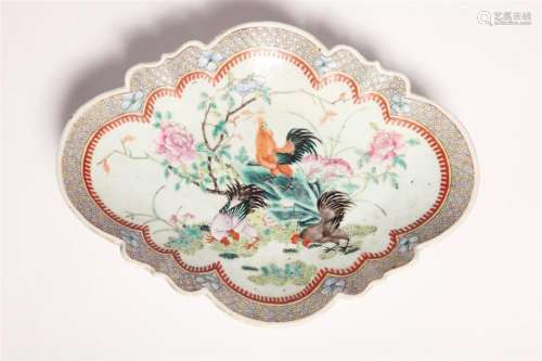 Chinese Porcelain Rooster Oval Dish
