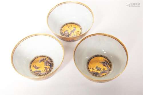 Set of Three Chinese Gilt Tea Cups