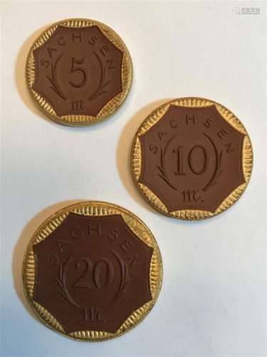 1921 Three (3) German Notgeld Porcelain Coins