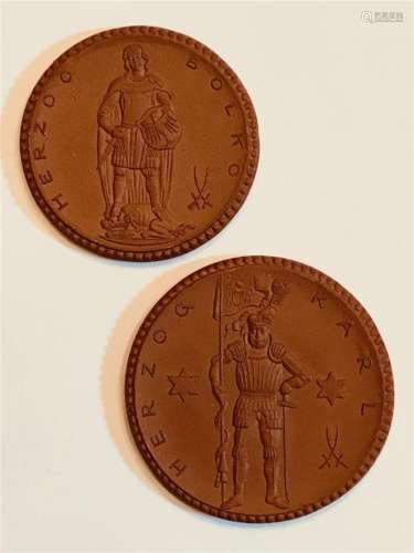 Circa 1921 Two (2) German Notgeld Porcelain Coins