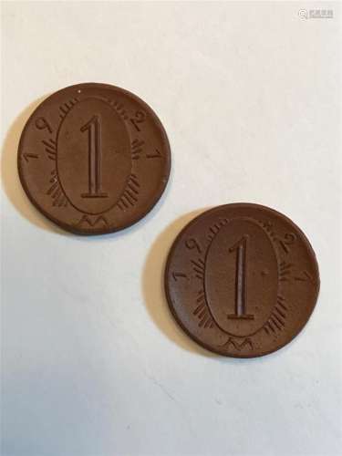 1921 (2) German Notgeld Porcelain Coins