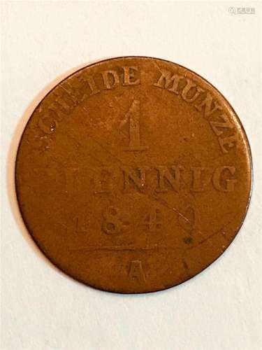 1840 1 Pfennig German Coin