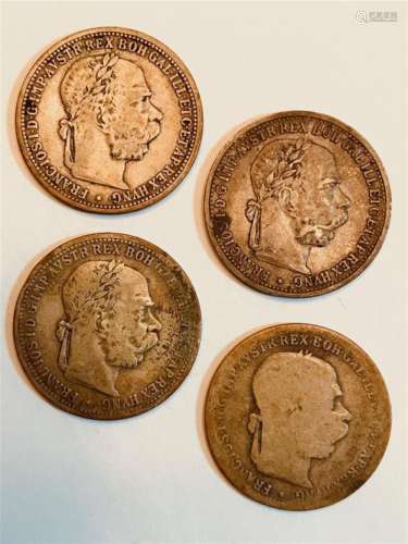 1890âs Four (4) 1 Corona Austrian Silver Coins