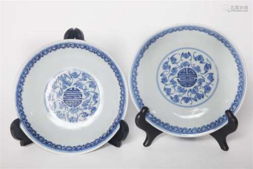 Pair 1907 Qing Dynasty Blue and White dishes