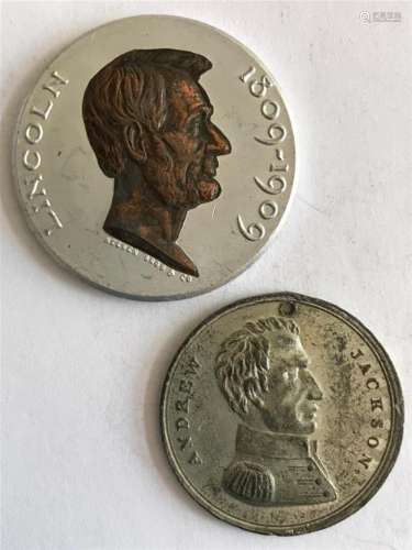 Early 1900s Lincoln and Jackson in Memorial Tokens