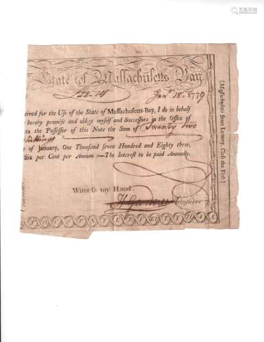 1779 Continental Note from Massachusetts