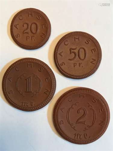 1921 Four (4) German Notgeld Porcelain Coins
