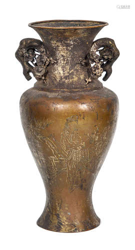 民国 铜鎏银仕女梅花观音瓶