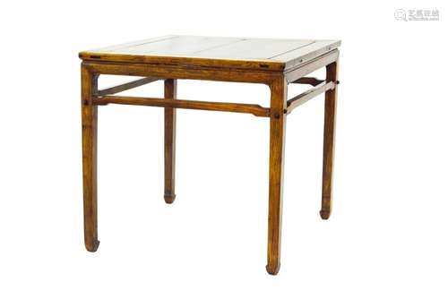 A SQUARE HUANGHUALI CORNER-LEG TABLE, QING DYNASTY