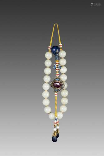 A STRAND OF WHITE JADE PRAYER BEADS