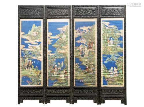 A 'IMMORTAL' FOUR-PANEL SCREEN, QING 19TH CENTURY